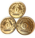 1 Month AA Medallions Set of 3 Bronze Sobriety Chips for 30 Days
