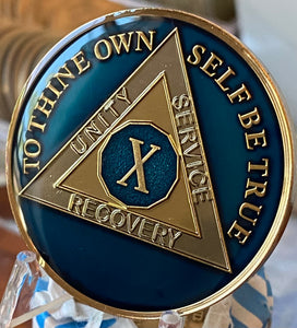 10 Year AA Medallion Metallic Midnight Blue Sobriety Chip