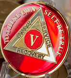 5 Year AA Medallion Mandarin Red Sobriety Chip