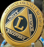 50 Year AA Medallion Elegant Black Gold and Silver Plated Sobriety Chip