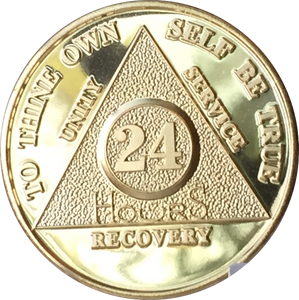 24 Hours AA Medallion 24k Gold Plated Alcoholics Anonymous Chip with Serenity Prayer - RecoveryChip