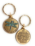 Green Dragonfly One Day At A Time Keychain With Serenity Prayer