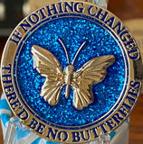 Butterfly If Nothing Changed There'd Be No Butterflies Reflex Blue Glitter Gold Plated Medallion