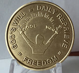 God's Will = Daily Reprieve = Freedom - AA Alcoholics Anonymous Spiritual Condition Bronze Sobriety Medallion RecoveryChip - RecoveryChip