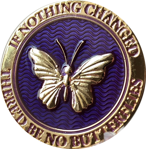 Butterfly If Nothing Changed There'd Be No Butterflies Reflex Purple Gold Plated Medallion - RecoveryChip