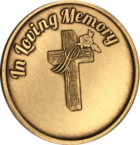 In Loving Memory Cross With Rose Medallion Coin