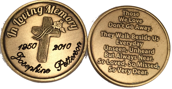 Engraved In Loving Memory Rose Cross Bronze Memorial Medallion Personalized Coin - RecoveryChip