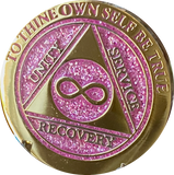 Infinity Eternal AA Medallion Elegant Pink Glitter Gold Sobriety Chip Coin