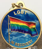 LGBT In Recovery Bronze Rainbow Flag Color Sobriety Keychain AA NA - RecoveryChip