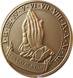 Large Praying Hands 12 Step Medallion 1.5" Size Bronze Sobriety Chip
