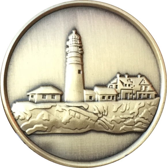 Fog Light Prayer Lighthouse Antique Bronze Medallion AA NA Chip - RecoveryChip