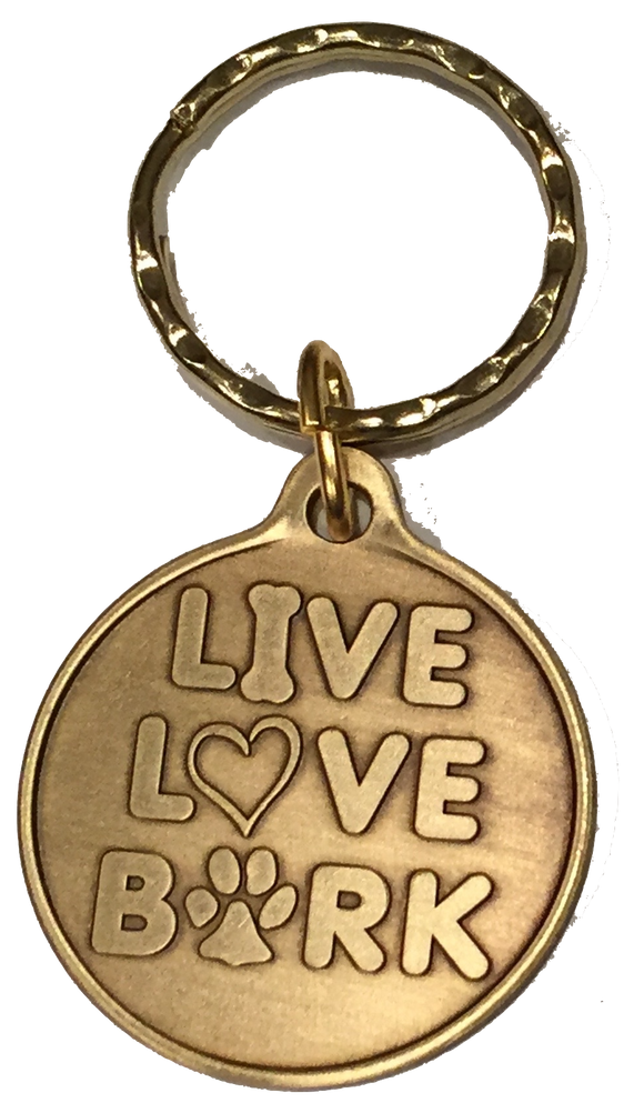 Live Love Bark Dog Bone Pet Heart Bronze Keychain Paw Print Design - RecoveryChip