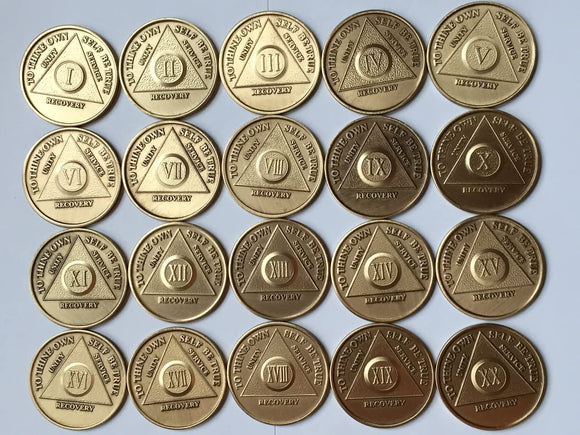 Year 1 - 20 AA Medallion Bulk Package 20 Bronze Sobriety Chips