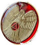 Guardian Angel Medallion Mandarin Metallic Red Gold Plated Tri-Plate Coin