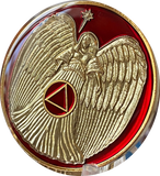 Guardian Angel Medallion Mandarin Metallic Red Gold Plated Tri-Plate Coin