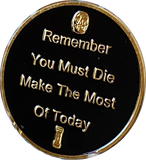Memento Mori Medallion Black Gold Skull Hourglass Remember You Must Die Coin
