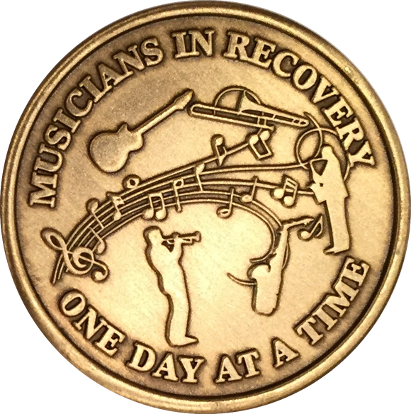 Musicians In Recovery Bronze Medallion Serenity Prayer Sobriety Chip AA NA - RecoveryChip