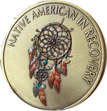 Native American in Recovery Color Dreamcatcher Medallion Blessing Prayer Sobriety Chip