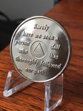 Ocean Breeze Blue Nickel Plated AA Alcoholics Anonymous Founders Medallion Chip Year 1-65 All Years Available - RecoveryChip