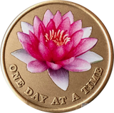 Pink Lotus Flower One Day At A Time Medallion With Serenity Prayer - RecoveryChip