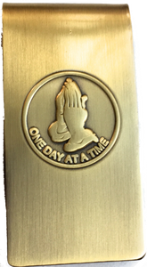 Praying Hands One Day At A Time Brass Sobriety Money Clip - RecoveryChip