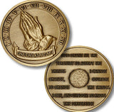 Large Praying Hands 12 Step Medallion 1.5" Size Bronze Sobriety Chip