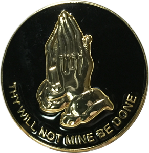 Praying Hands Thy Will Not Mine Be Done Black Gold Plated Medallion Chip RecoveryChip Design - RecoveryChip