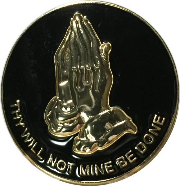 Praying Hands Thy Will Not Mine Be Done Black Gold Plated Medallion Chip RecoveryChip Design - RecoveryChip