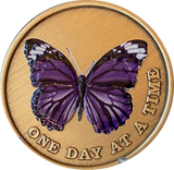 Purple Butterfly One Day At A Time Serenity Prayer Medallion Coin
