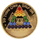 Rainbow Swarovski Crystal AA Medallion Gold Plated Sobriety Chip Year 1 - 56