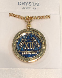 Recoverychip Reflex or Elegant AA Medallion Holder Necklace Gold Plated Sobriety Coin Jewelry - RecoveryChip
