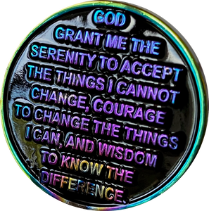 1 - 15 Year AA Medallion Reflex Rainbow Plated Black Sobriety Chip