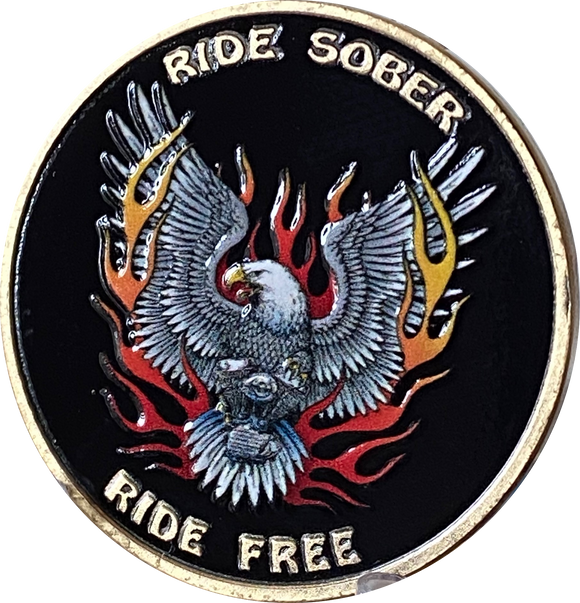 Ride Sober Ride Free Eagle Flames Sobriety Chip Color Medallion