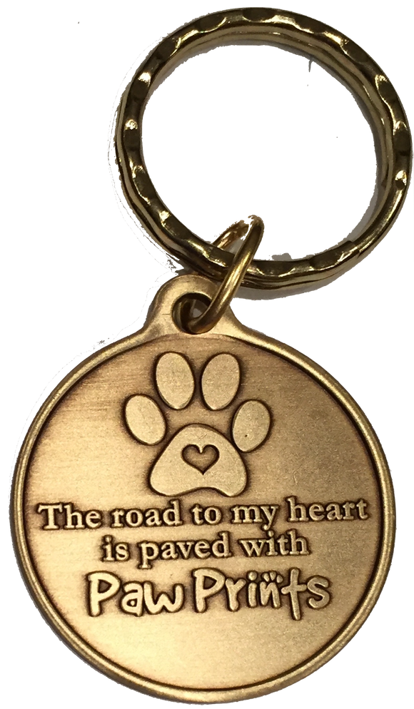 The Road To My Heart Is Paved With Paw Prints Dog Pet Large Paw Print Bronze Keychain Paw Print Design - RecoveryChip