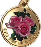 Pink Rose One Day At A Time Keychain Sobriety Chip AA NA - RecoveryChip