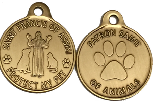 Saint Francis of Assisi Protect My Pet / Patron Saint Of Pets Dog Tag Charm Bronze - RecoveryChip