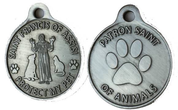 Saint Francis of Assisi Protect My Pet / Patron Saint Of Pets Dog Tag Charm Pewter Color Nicodium - RecoveryChip