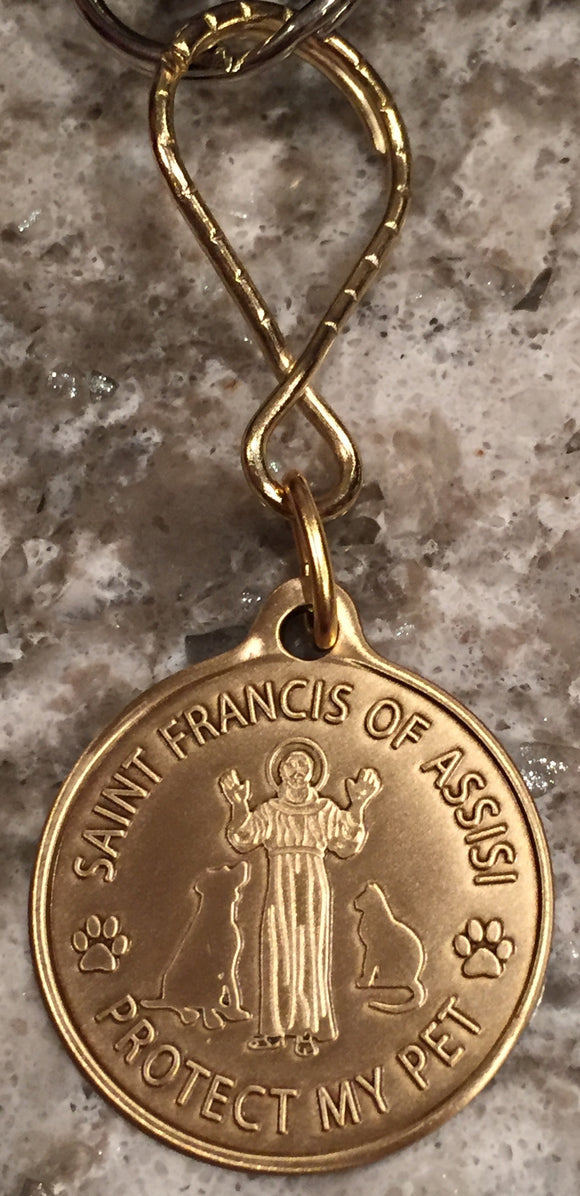 Saint Francis of Assisi Protect My Pet Key Chain Dog Paw Print Patron Saint Of Pets RecoveryChip Design - RecoveryChip