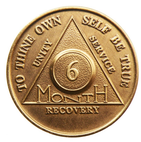 6 Month AA Medallion Bronze Anniversary Style Sobriety Chip