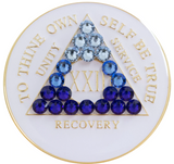 1 - 40 Year White AA Medallion Blue Transition Swarovski Crystal Sobriety Chip