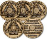 4 Month AA Medallion 1.5" Large Challenge Coin Premium Bronze Sobriety Chip