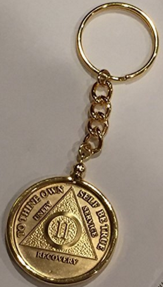 RecoveryChip Reflex or Elegant AA Medallion Keychain Sobriety Chip Holder  18k Gold Plated