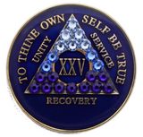 Crystallized AA Medallion Transition Blue Tri-Plate Sobriety Chip Year 1 - 50 - RecoveryChip