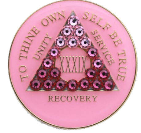 Crystallized AA Medallion Transition Pink Tri-Plate Sobriety Chip Year 1 - 50 - RecoveryChip