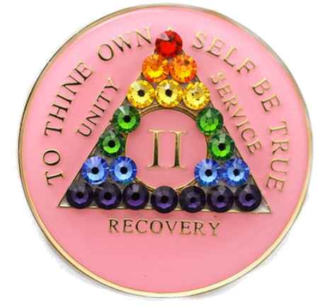 Crystallized AA Medallion Pink Rainbow Tri-Plate Sobriety Chip Year 1 - 50 - RecoveryChip