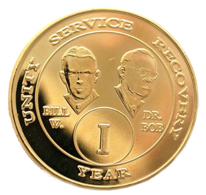 Founders AA Medallion Bill & Bob Gold Plated Sobriety Chip Year 1 - 50 - RecoveryChip