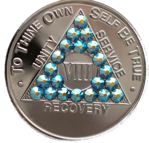 Amethyst Swarovski Crystal AA Medallion Nickel Plated Sobriety Chip Year 1 - 56 - RecoveryChip