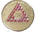 Rose Swarovski Crystal AA Medallion Nickel Plated Sobriety Chip Year 1 - 56 - RecoveryChip