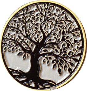 Sakura Cherry Tree Of Life White and Black On Bronze Spiritual Medallion Sobriety Chip