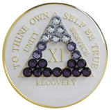 1 - 40 Year White AA Medallion Purple Transition Swarovski Crystal Sobriety Chip